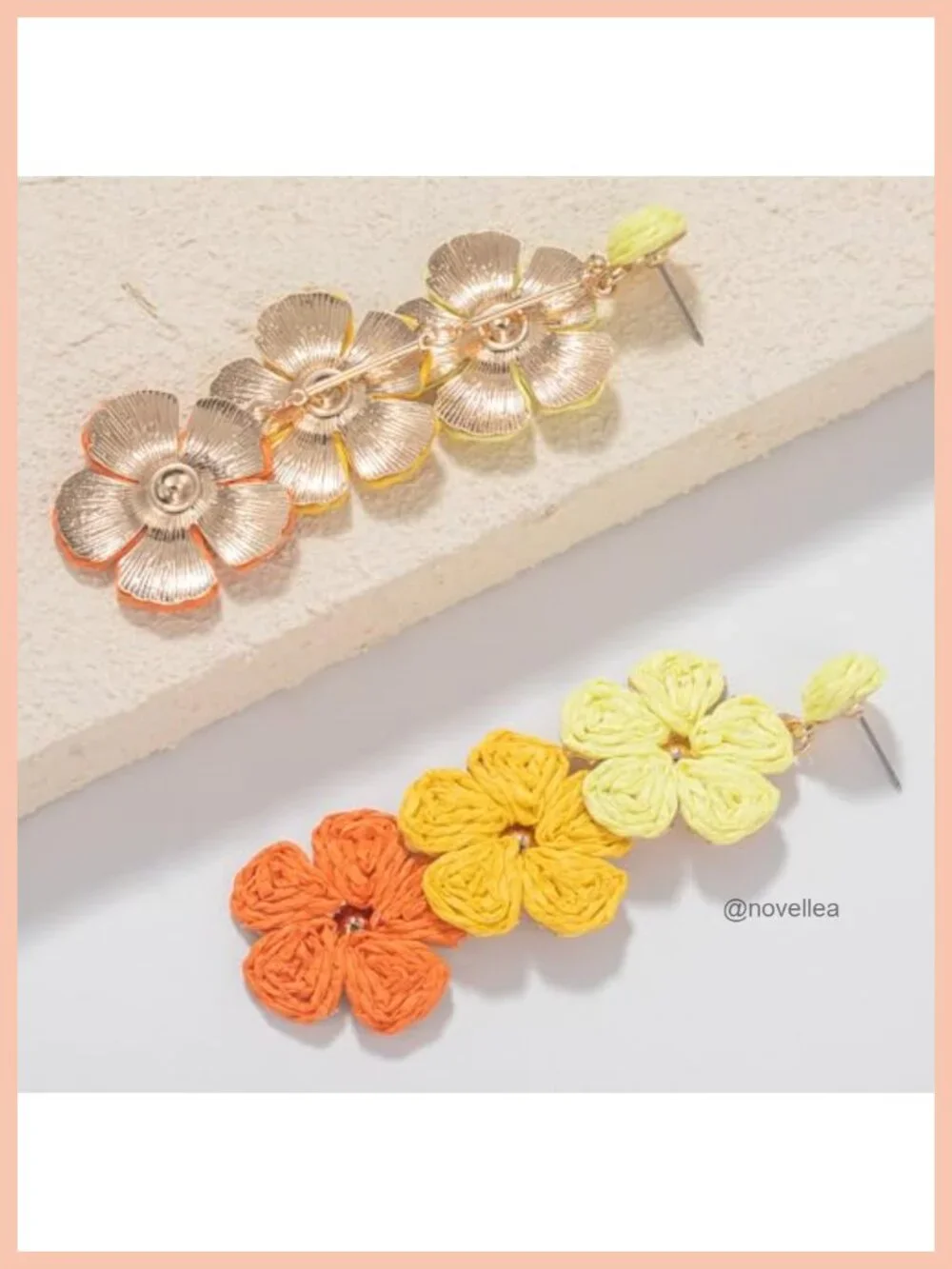 Raffia Flower Drop Earrings Handmade Boho Statement Dangle Jewelry